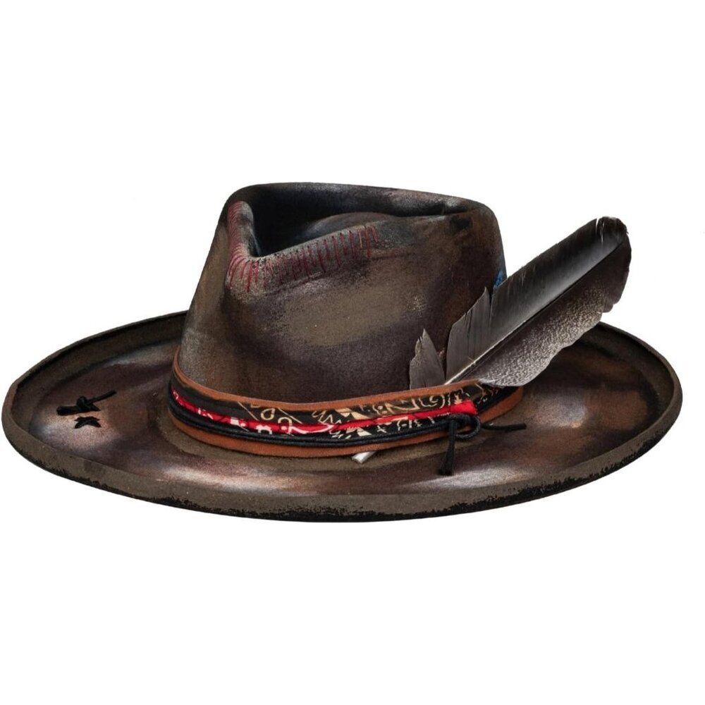 Unisex Brown Western With Feather & Band Detail Classic Fedora Cowboy Felt Hat